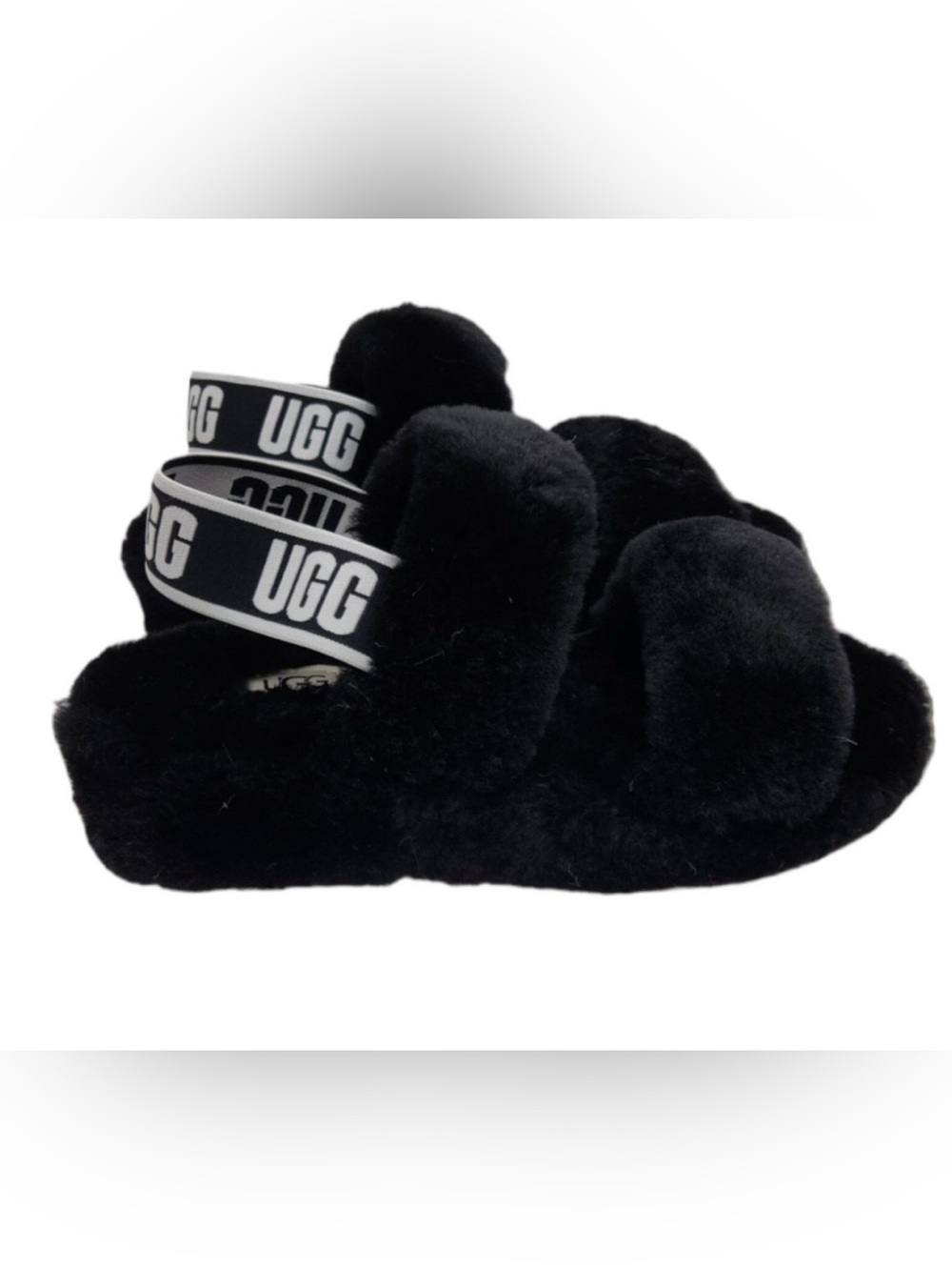 UGG Women’s Oh Yeah Graphic Strap Shearling Slides Black Women's Size 8